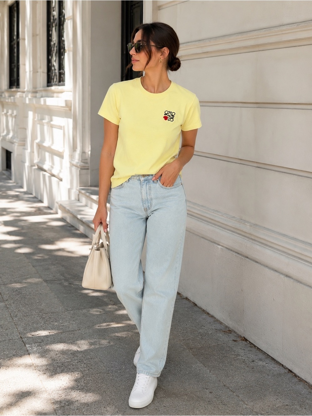 LOEWE Butter Yellow Anagram Heart Embroidered Tee Cotton Portugal Size L